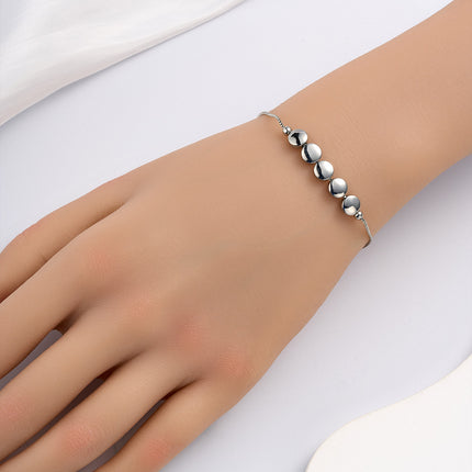 Pulsera De Cadena Plateada Con Cinco Bolas Planas En Cobre Y Plata S925
