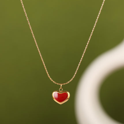 Collar Simple De Acero Inoxidable Clásico Con Corazón Roja De Moda Casual Versátil