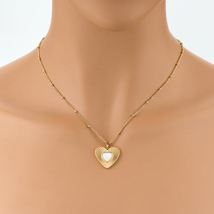 Collar De Cadena Plana De Acero Inoxidable Con Bolas Y Colgante De Corazón Plana Y Diamante De Imitación