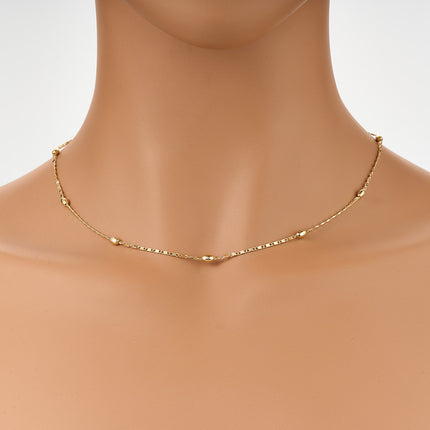 Collar Con Cuentas Ovaladas En Oro De 14K, Cadena Fina Diseño Elegante