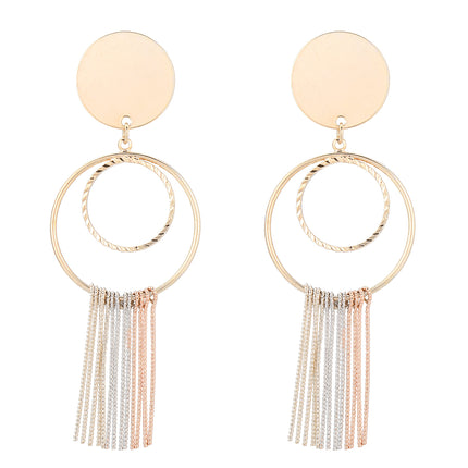 Aretes Con Aros Colgantes Y Flecos De Tres Colores En Cobre Bañado En 18K
