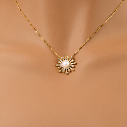 Collar De Sol Con Perla Sintética Chapando En Oro 18K, Brillo y Elegancia