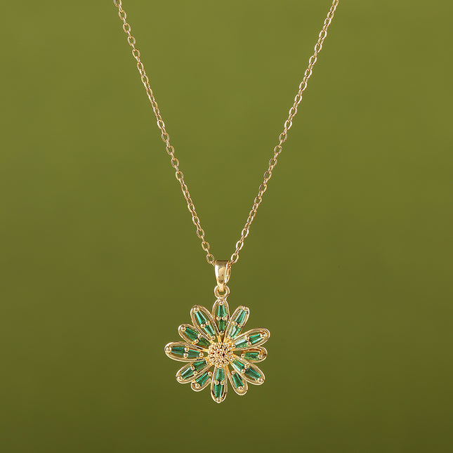 Collar Casual Con Colgante De Margarita De Lujo Verde De Acero Inoxidable De Moda Sencillo