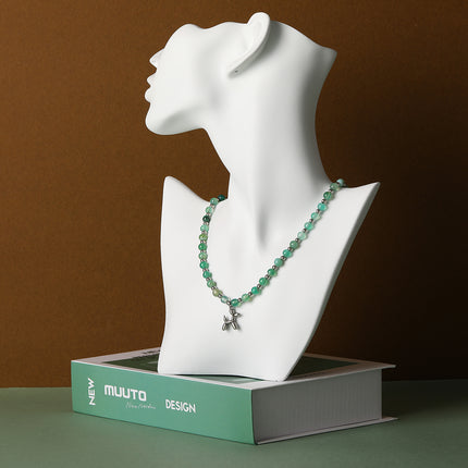 Collar Retro De Cuentas De Vidrio Verde De Lujo Leve Con Bolas De Moda Con Bolas
