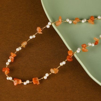 Collar De Piedras De Colores Con Cuentas De Moda Con Perlas De Cristal De Cadena De Acero Inoxidable