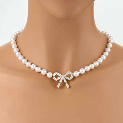Collar De Perlas Con Colgante De Lazo De Cobre Elegante De Cadena De Clavícula