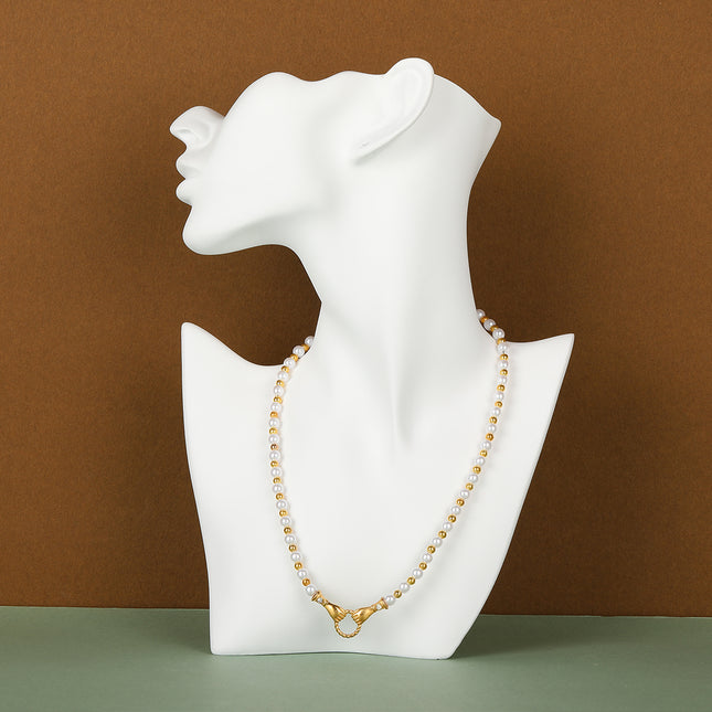 Collar De Perlas Y Bolas Con Colgante De Anillo Con Ambos Manos De Estilo Francés