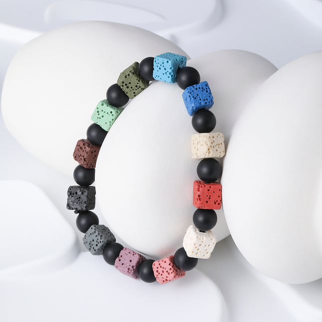 Pulsera De Acero Inoxidable Con Cuentas De Turquesa Y Esferas Negras