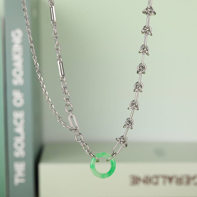 Collar De Acero Inoxidable Cadena De Hebilla Con Anillo De Jade Personalizada De Moda