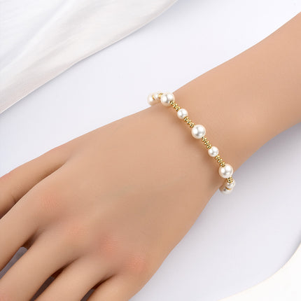 Pulsera De Cobre Y Plata S925 Sencillo Con Perlas De Diferentes Tamaños