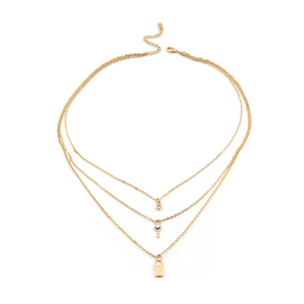 Collar Con Colgante De Llaves Y Candado De Lujo Leve Con Diamante De Imitación A La Moda