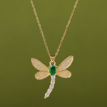 Collar Con Diamante De Imitación Con Colgante De Moda De Libélula  De Cobre Fresco