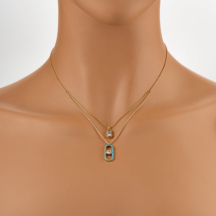 Collar Doble Con Colgante Rectangular De Zirconia Para Mujer, Cobre + Oro 14K