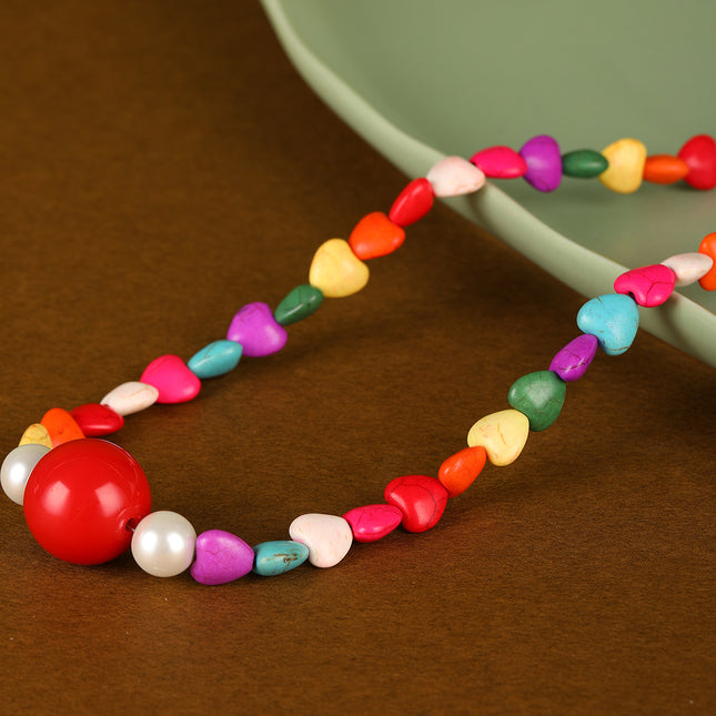 Collar Único De Cuentas Turquesa De Colores Industrial Pesado De Moda