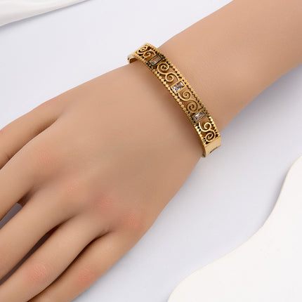 Pulsera Brazalete De Acero Inoxidable Con Patrón De Nubes Y Circon