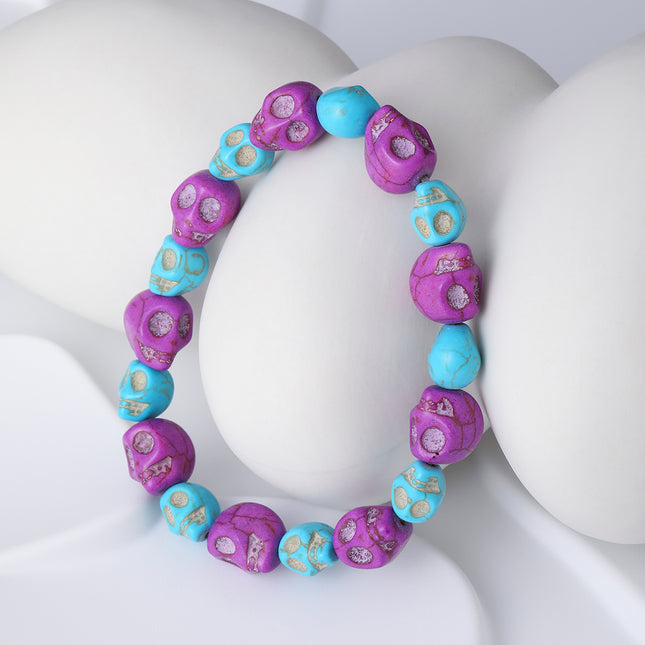 Pulsera De Acero Inoxidable Con Cuentas De Calaveras Azules Y Moradas