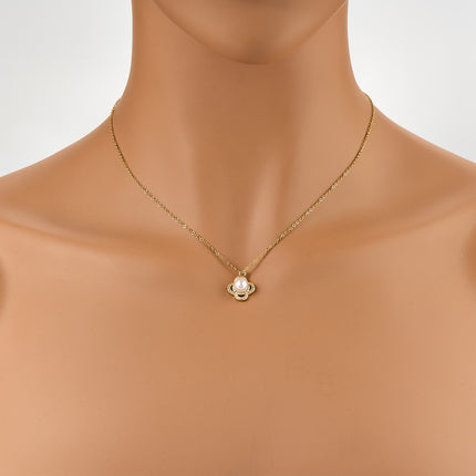 Collar De Perla Y Flor Cobre Enchapado De Oro 14K Minimalista