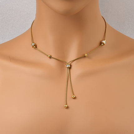 Collar De Clavícula Con Cuentas De Suerte, Acero De Titanio Y Oro 18K