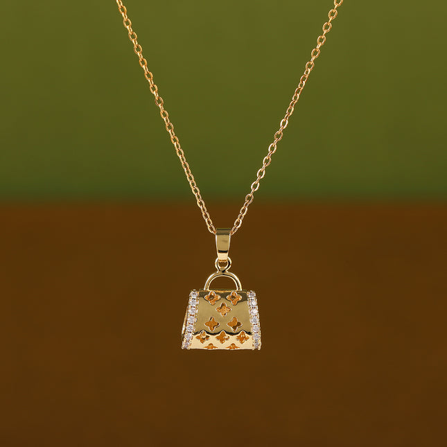 Collar Chic Con Colgante De Bolso Pequeño De Acero Inoxidable De Moda