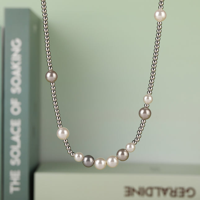 Collar Elegante De Bolas De Acero Inoxidable Con Perlas De Lujo Leve De Moda Casual