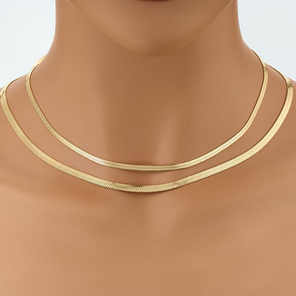 Collar De Cadena Plana De Serpiente De Acero Inoxidable Sencillo De Doble Capa