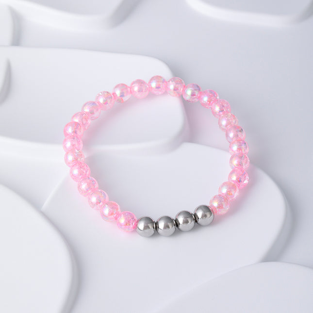 Pulsera De Acero Inoxidable Con Elegantes Cuentas De Cristal Rosa