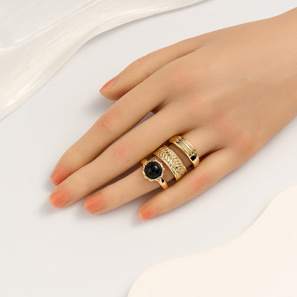 Juego De Anillos Negro Y Dorado Con Estilo Moderno De Aleación Chapado En Oro 14K