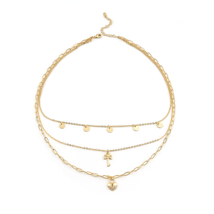Collar De Tres Capas Con Colgante De Cerradura De Corazón De Lujo Ligero A La Moda