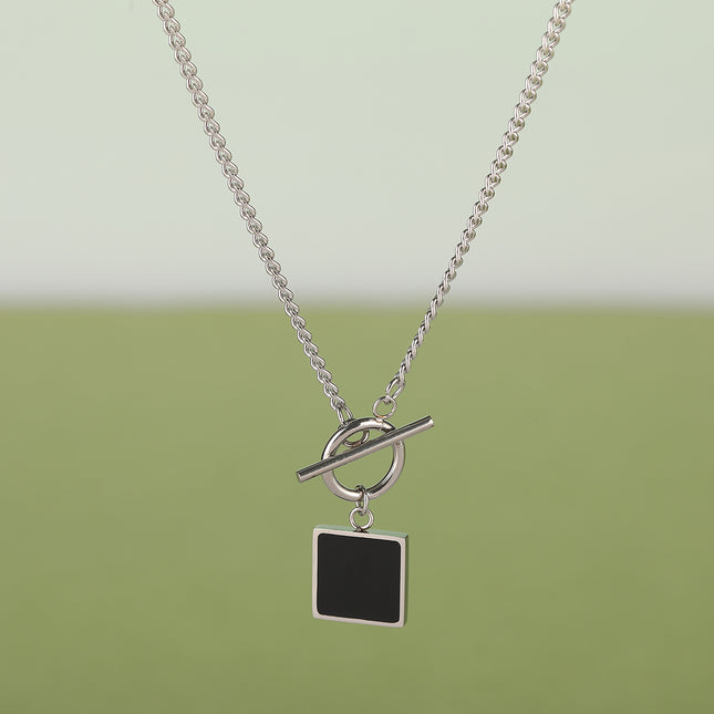 Collar Sencillo Con Marca Cuadrada De Pegamento De Moda Casual De Acero Inoxidable