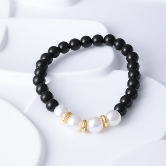 Pulsera De Cuentas Con Perlas Artificiales Y Acero Inoxidable