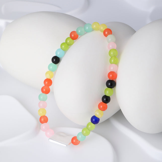Pulsera De Cuentas De Cristal Multicolor Con Acero Inoxidable