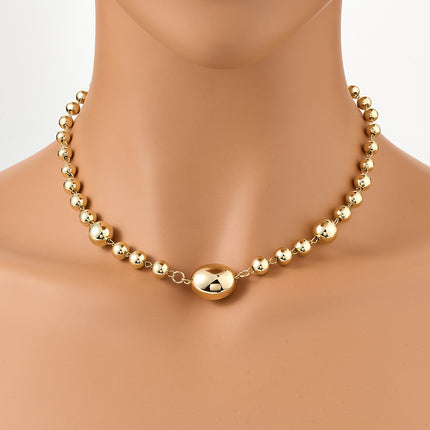 Collar Ronda Con Cuentas Cobre Chapados En Oro 14k Estilo Simple Para Mujer