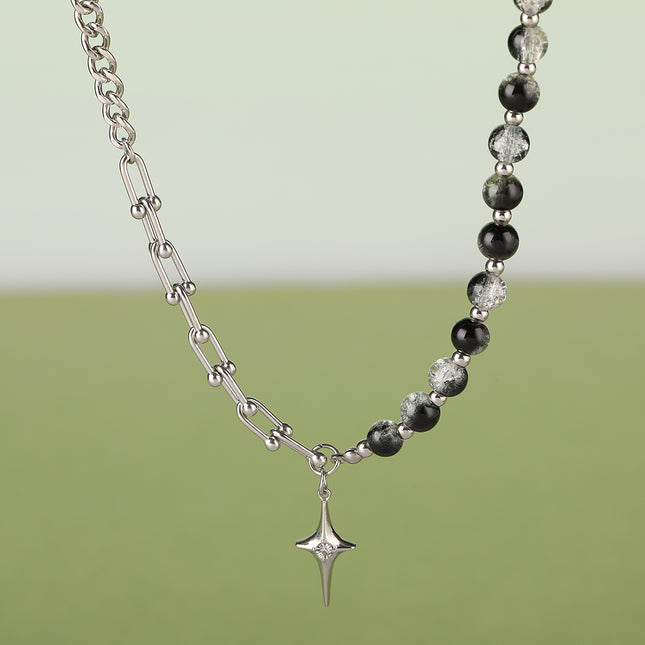 Collar Con Estrella Cruzada De Cadena De Media Cuenta Media Acero Inoxidable De Estilo INS