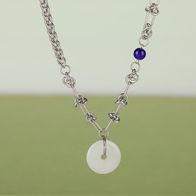 Collar De Acero Inoxidable Con Cadena De Diseño Único Con Colgante De Jade De Moda