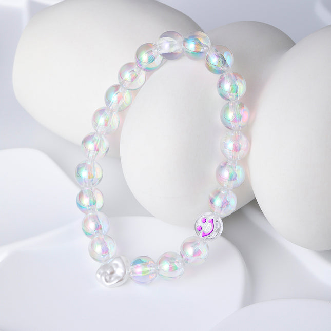 Pulsera De Acero Inoxidable Con Cuentas De Cristal Y De Carita Feliz