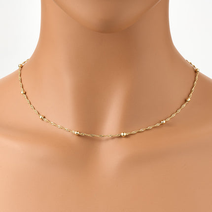 Collar Con Bolitas Chapado En Oro De 14K, Cadena Elegante Y Sencillo