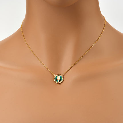 Collar Oro 18K Con Colgante De Copa De Vino Y Placa Verde, Estilo Moderno