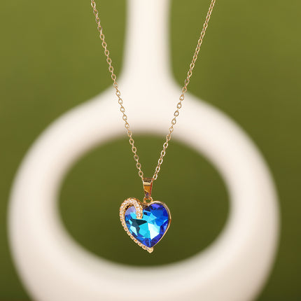 Collar Sencillo Con Colgante Casual De Corazón Azul De Diamante De Imitación De Moda