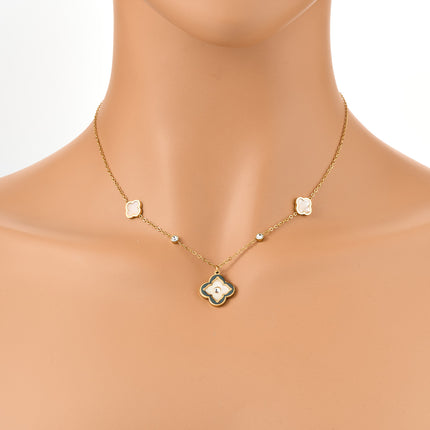 Collar De Acero Inoxidable Dorada En Dije De Flor De Zirconia