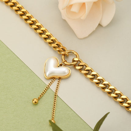 Pulsera De Corazón Con Perlas Y Flecos En Cobre Chapado En Oro 14K