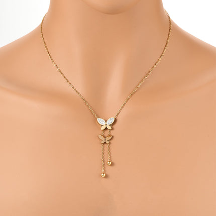 Collar de Mariposas Con Circonita Y Cuentas, Diseño Único De Dos Mariposas