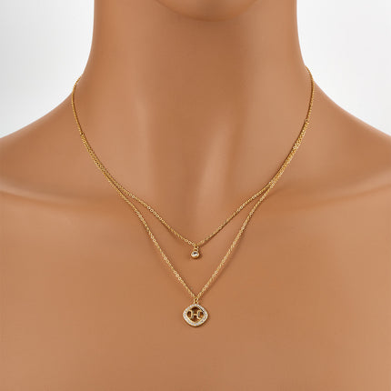 Collar De Doble Capa Con Colgante H Con Circonitas, 14K Oro Y Cobre