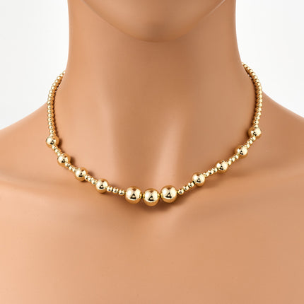 Collar De Cuentas Redondas De Bolas De Diferentes Tamaños, Chapado En Oro 14K