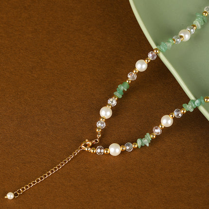Collar De Cuentas De Piedras De Lujo Leve Con Perlas Y Diamantes De Moda