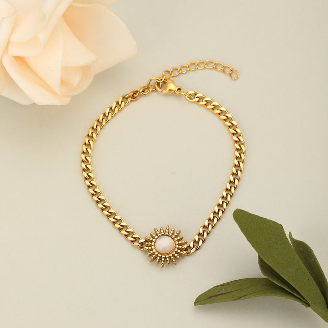 Pulsera De Cadena Acero Inoxidable Con Colgante De Sol Y Circonita