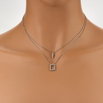 Collar Cobre De Doble Capa Con Colgante Rectangular Y Largo Con Circonitas