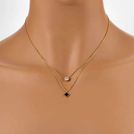 Collares De Doble Capa Elegante Con Colgantes De Trébol Y Circonita