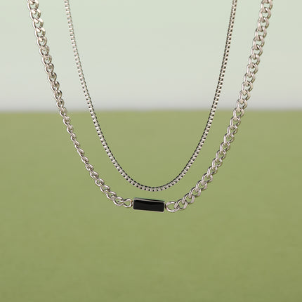Collar Personalizado De Cadena De Doble Capa Con Ladrillo Negro Decoratico De Moda