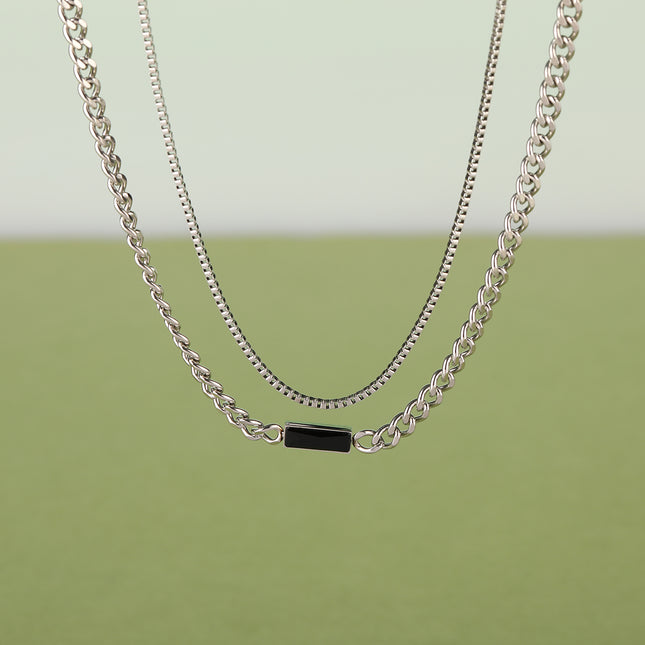 Collar Personalizado De Cadena De Doble Capa Con Ladrillo Negro Decoratico De Moda