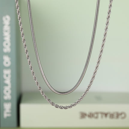Collar Simple Cadena Gruesa Cruzada De Doble Capa De Moda De Acero Inoxidable De Estilo Neutro